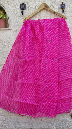 PINK LEHERIYA KOTA DUPATTA WITH MIRROR WORK