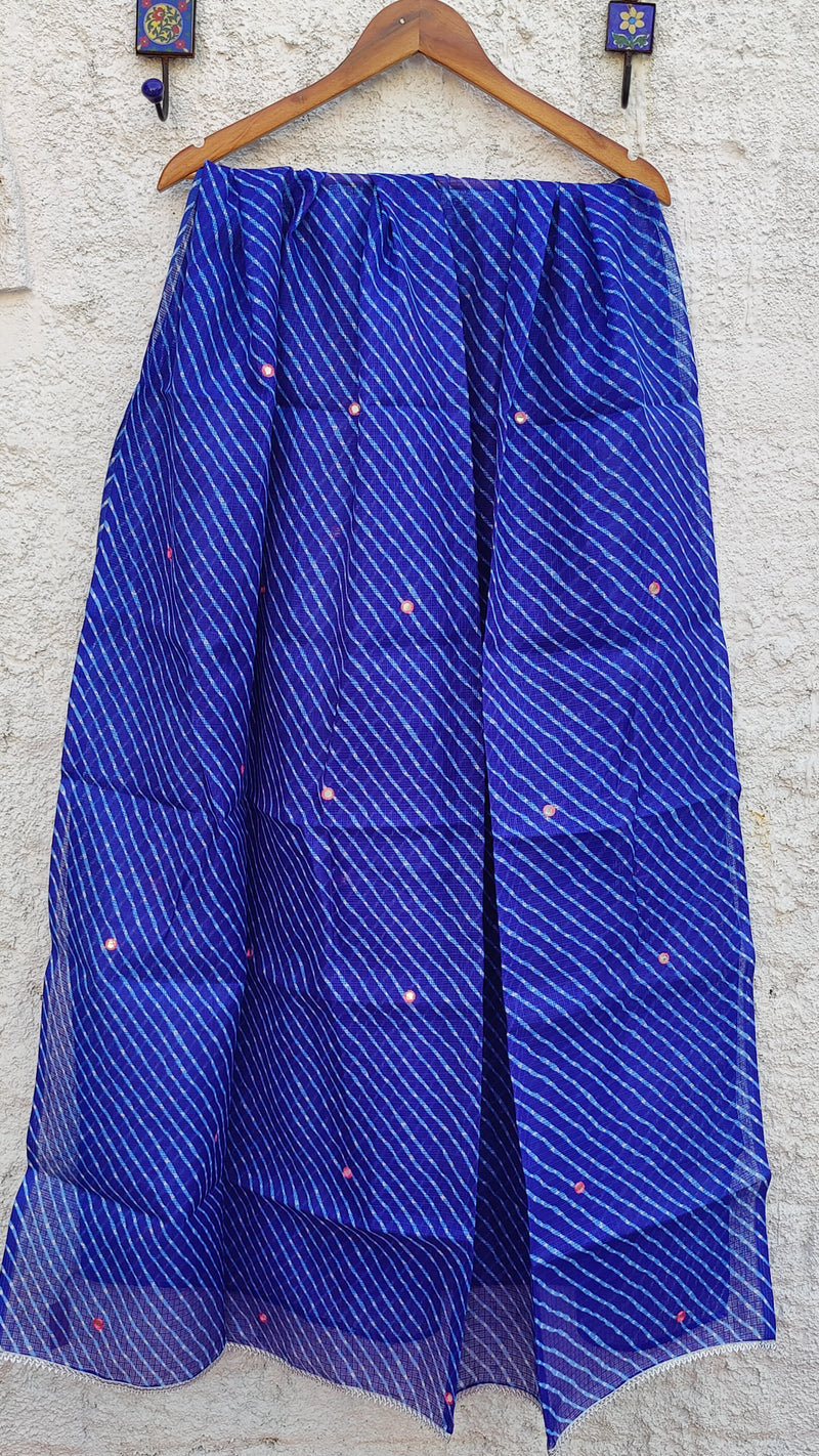 BLUE LEHERIYA KOTA DUPATTA WITH MIRROR WORK