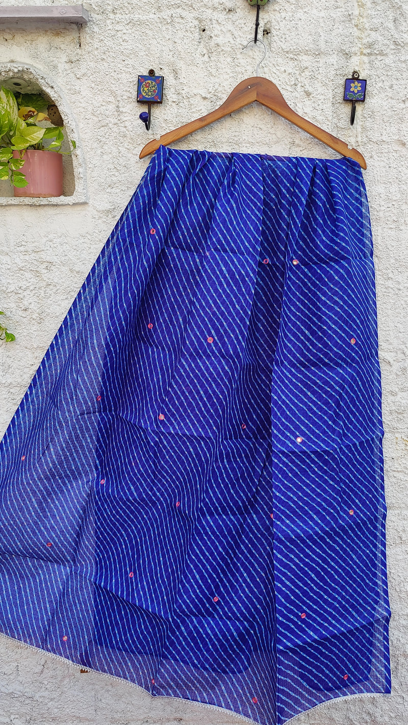 BLUE LEHERIYA KOTA DUPATTA WITH MIRROR WORK