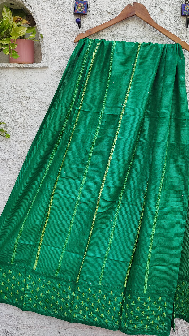 TEAL RIBBED TUSSAR SILK DUPATTA WITH CHIKANKARI, DARAZ & MUKAISH