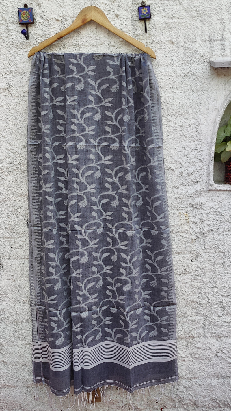 GREY JAAL MULMUL JAAMDANI DUPATTA