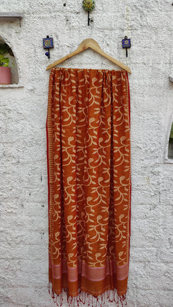 RUST ORANGE JAAL MULMUL JAAMDANI DUPATTA