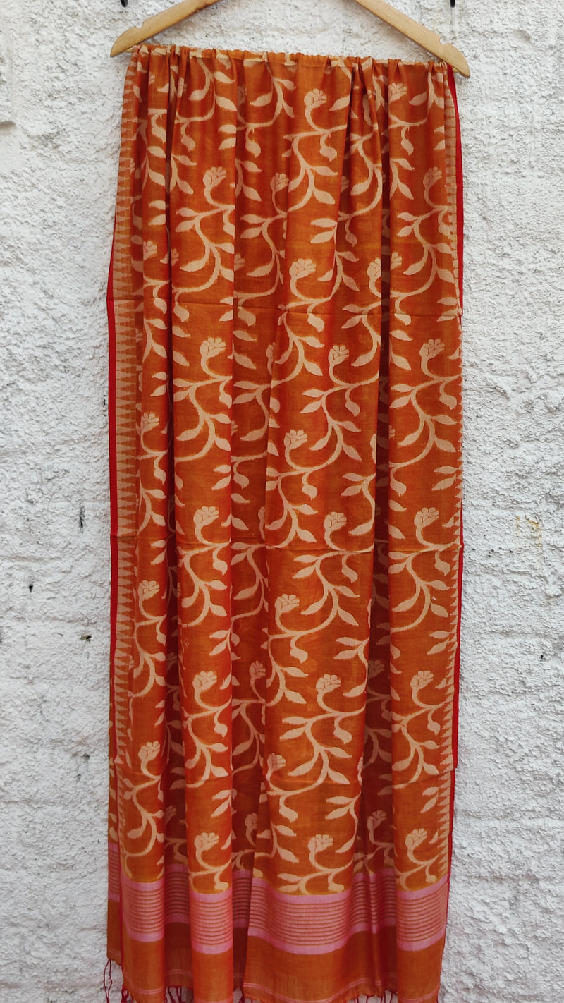 RUST ORANGE JAAL MULMUL JAAMDANI DUPATTA