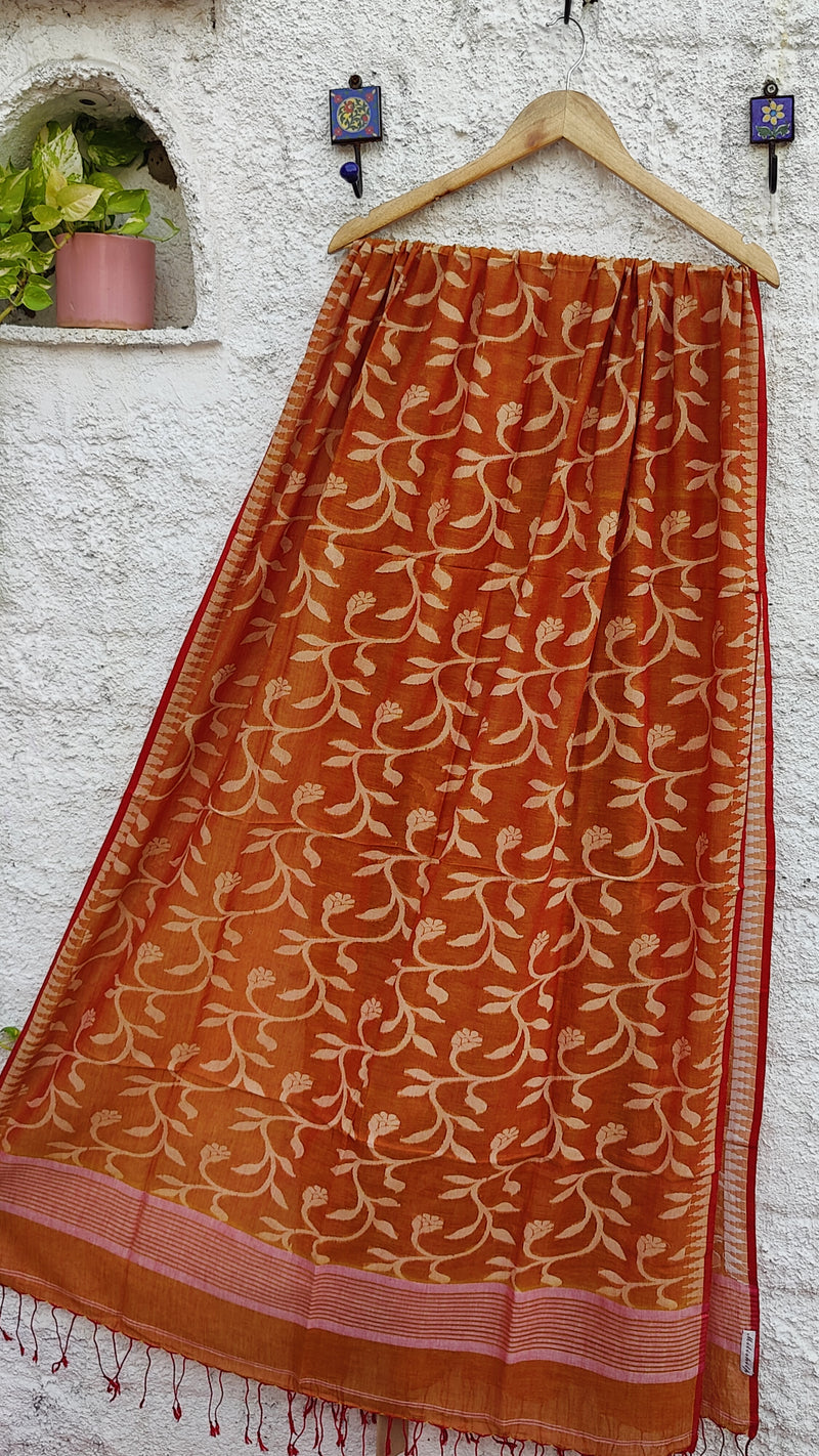 RUST ORANGE JAAL MULMUL JAAMDANI DUPATTA