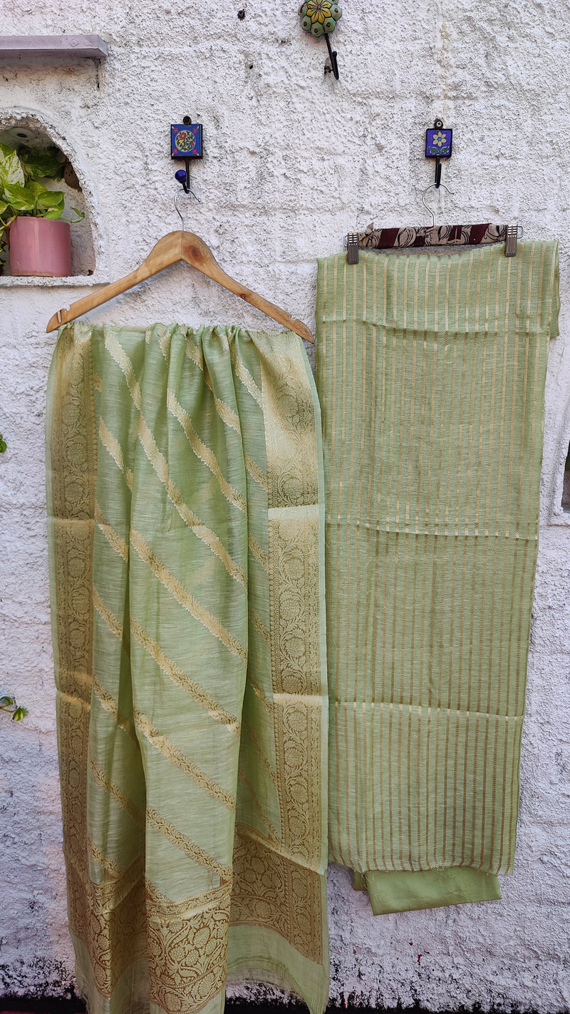 PISTA GREEN SILK LINEN BANARSI WEAVE SUIT SET