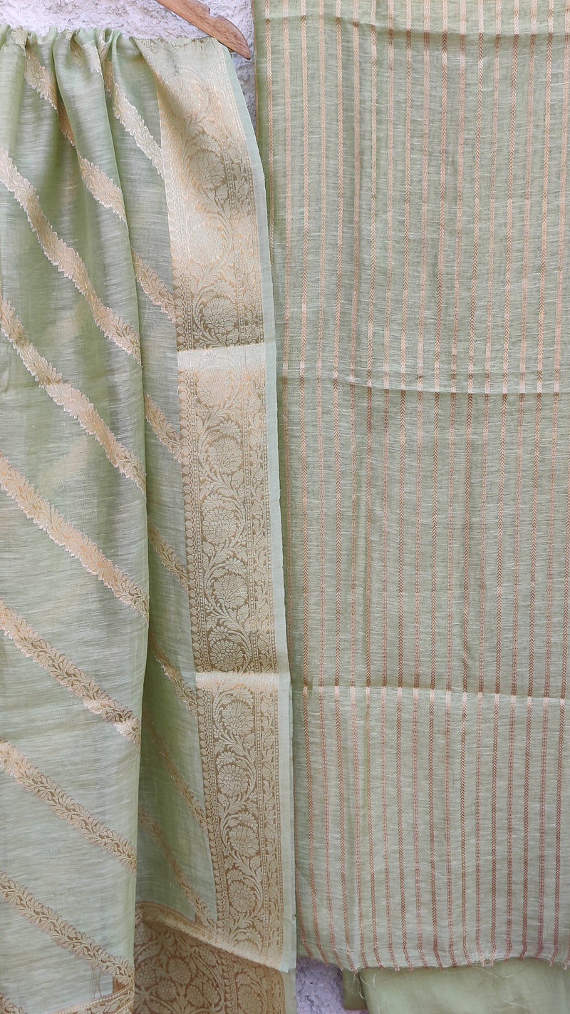 PISTA GREEN SILK LINEN BANARSI WEAVE SUIT SET