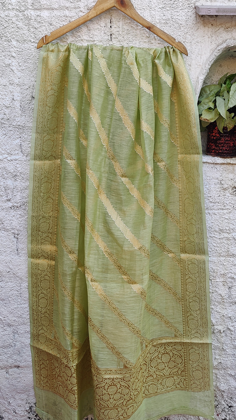 PISTA GREEN SILK LINEN BANARSI WEAVE SUIT SET