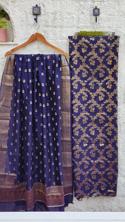 MIDNIGHT BLUE  BANARSI WEAVEING SILK COTTON ZARI JAAL SET