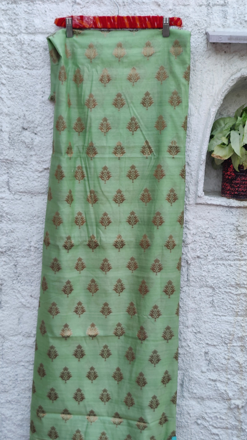 PISTA GREEN BANARSI WEAVEING SILK COTTON ZARI BOOTI SUIT SET