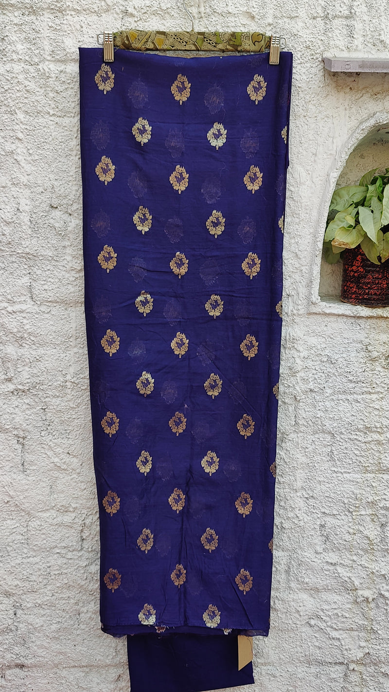 NAVY BLUE BANARSI WEAVEING SILK COTTON ZARI BOOTI SUIT SET