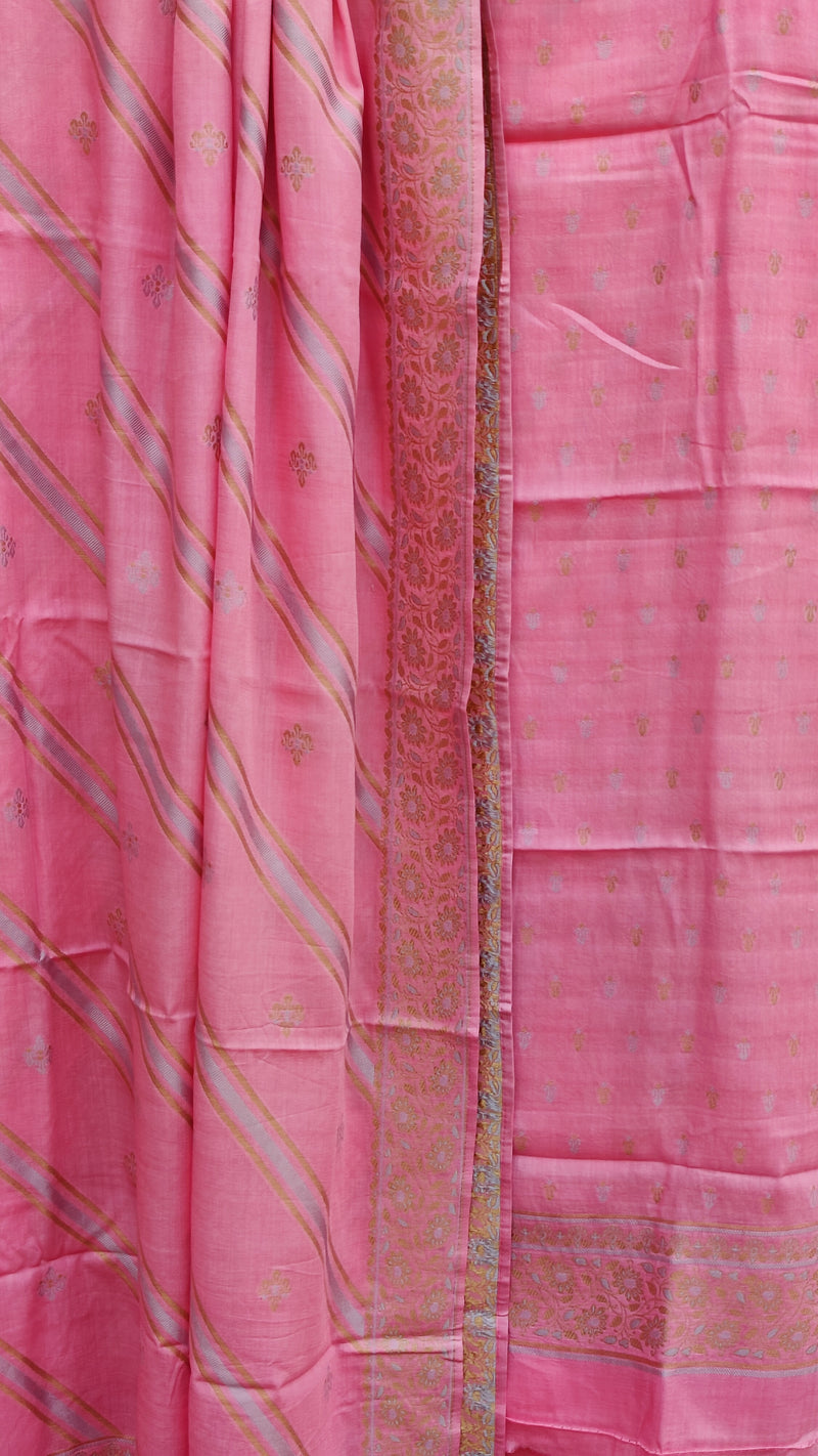 TAFFY PINK BANARSI WEAVEING SILK - RESHAM BOOTI SUIT SET