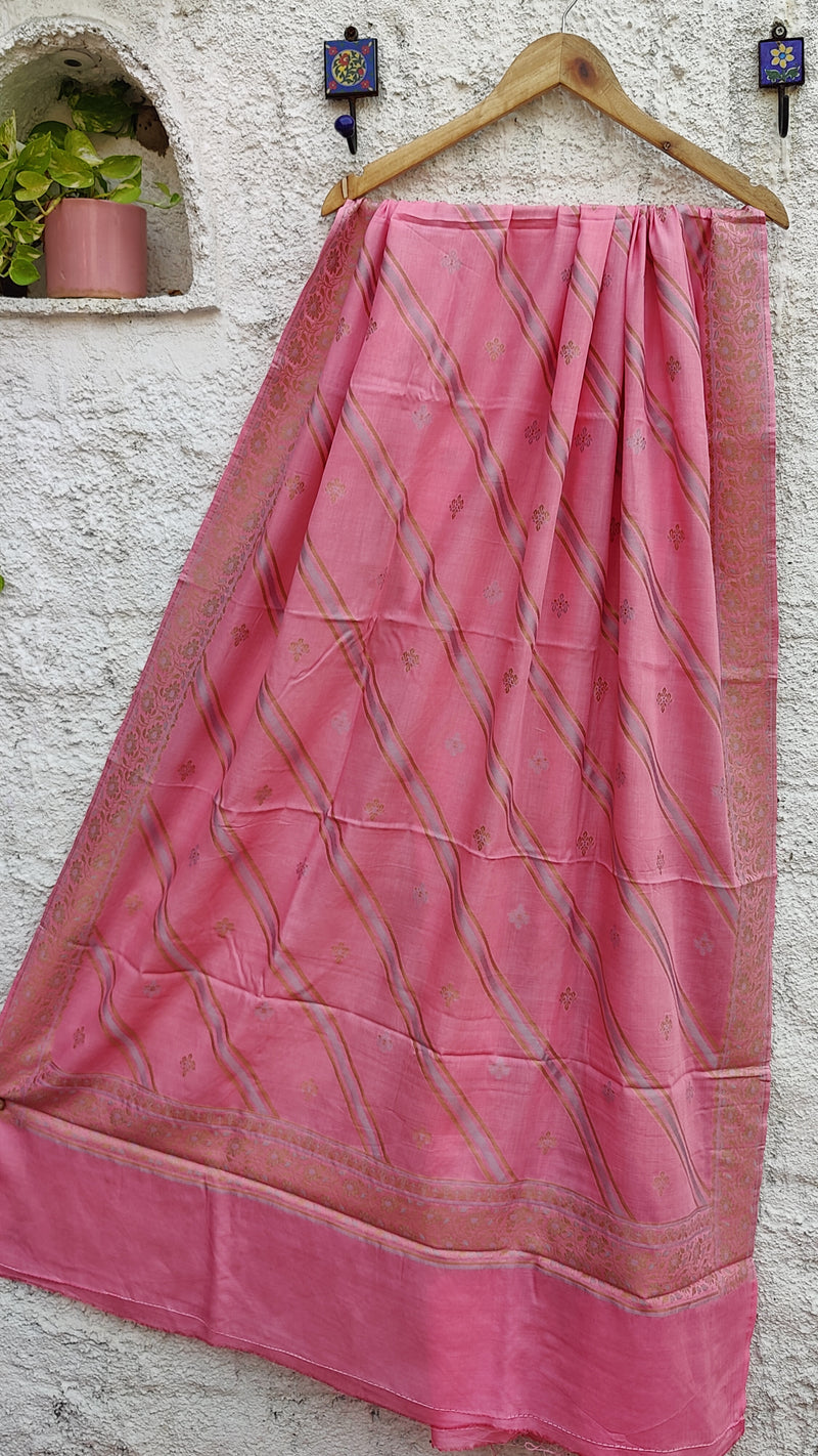 TAFFY PINK BANARSI WEAVEING SILK - RESHAM BOOTI SUIT SET