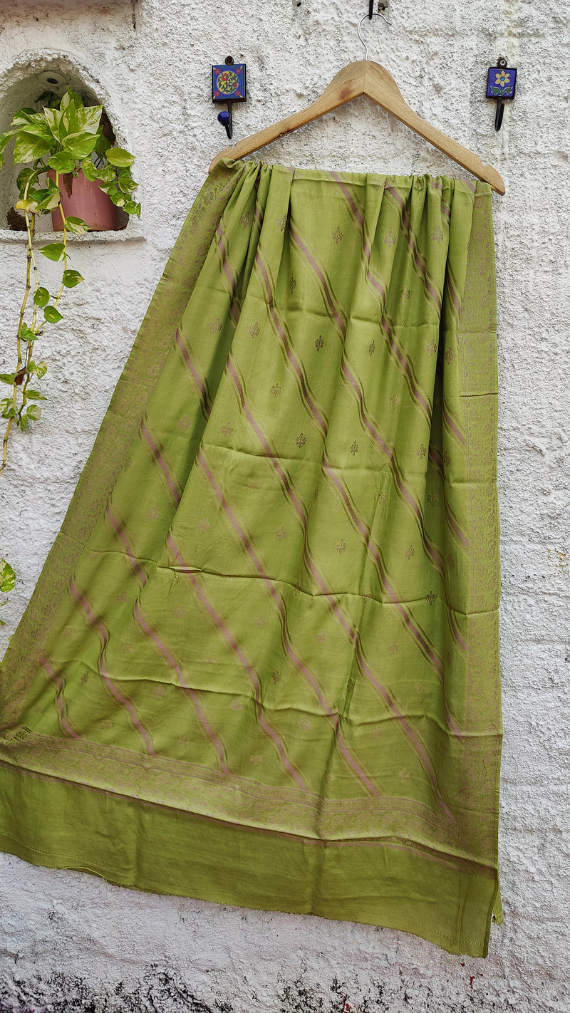 PEAR GREEN BANARSI WEAVEING SILK - RESHAM BOOTI SUIT SET