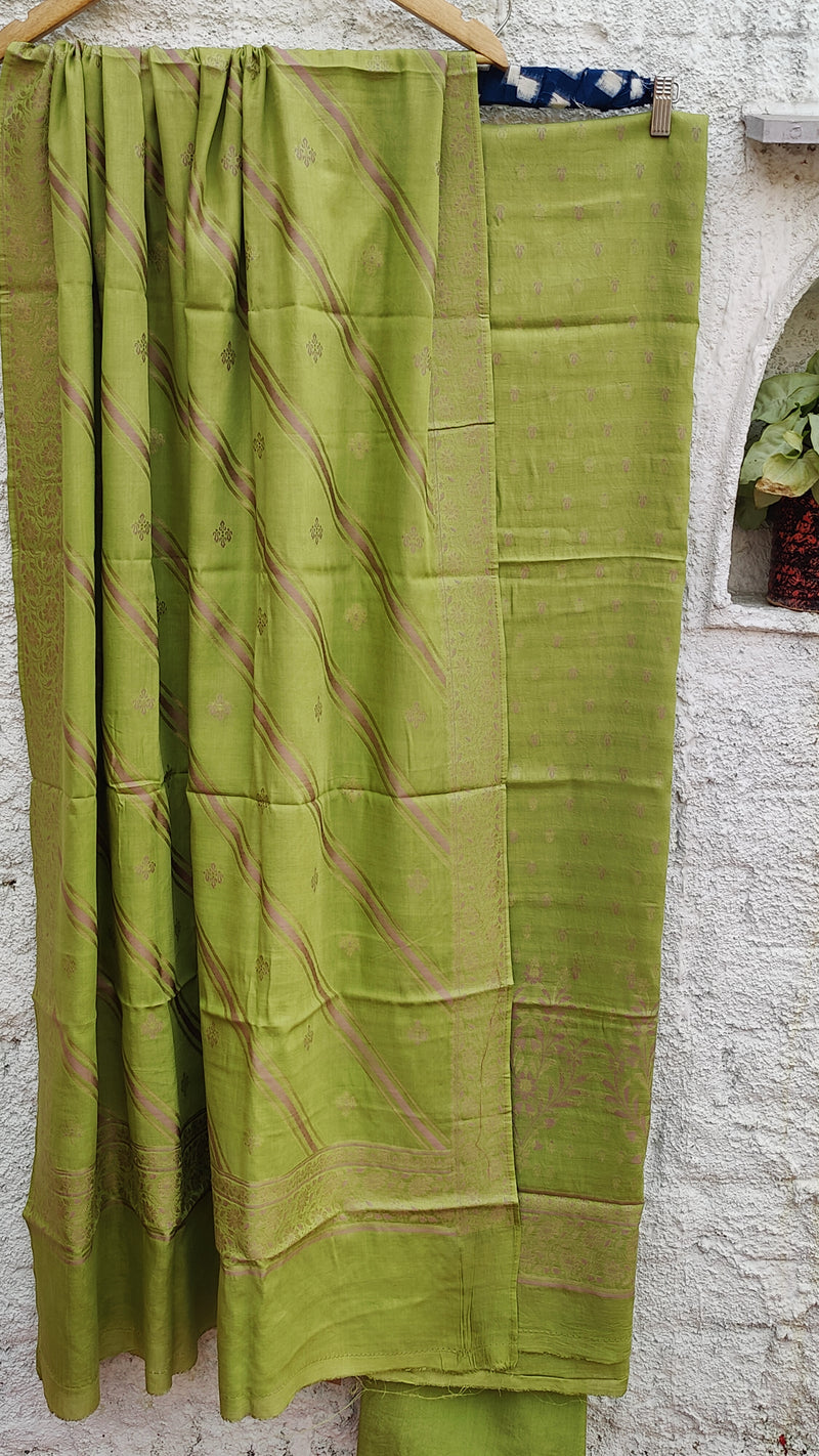 PEAR GREEN BANARSI WEAVEING SILK - RESHAM BOOTI SUIT SET