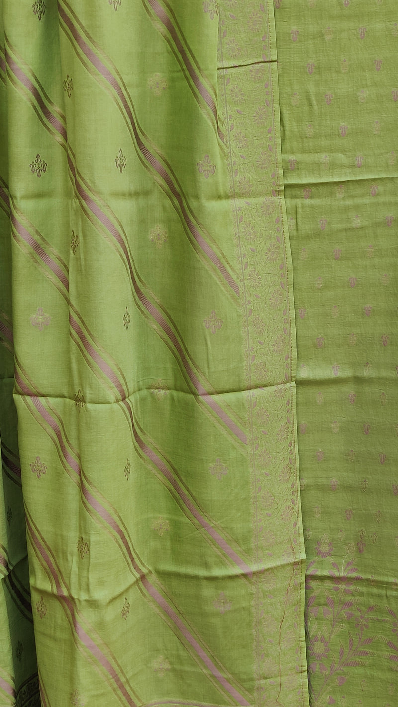 PEAR GREEN BANARSI WEAVEING SILK - RESHAM BOOTI SUIT SET