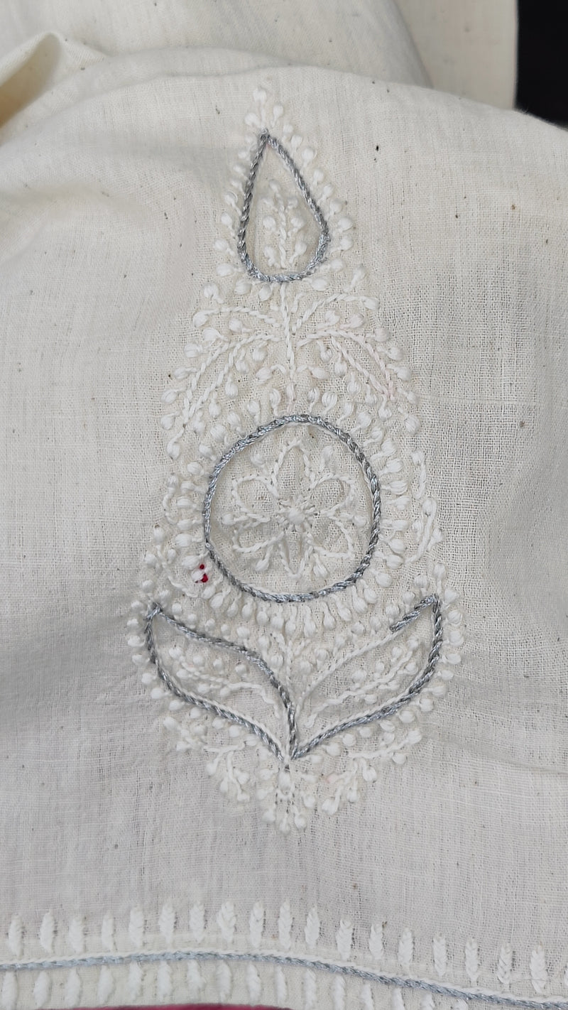 OFF WHITE MALKHA WITH CHIKANKARI & JAALI WORK - MUL CHANDERI DUPATTA