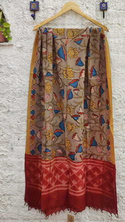 RUST WITH MUSTARD CHENNURI SILK KALAMKARI WITH SHIBORI DUPATTA