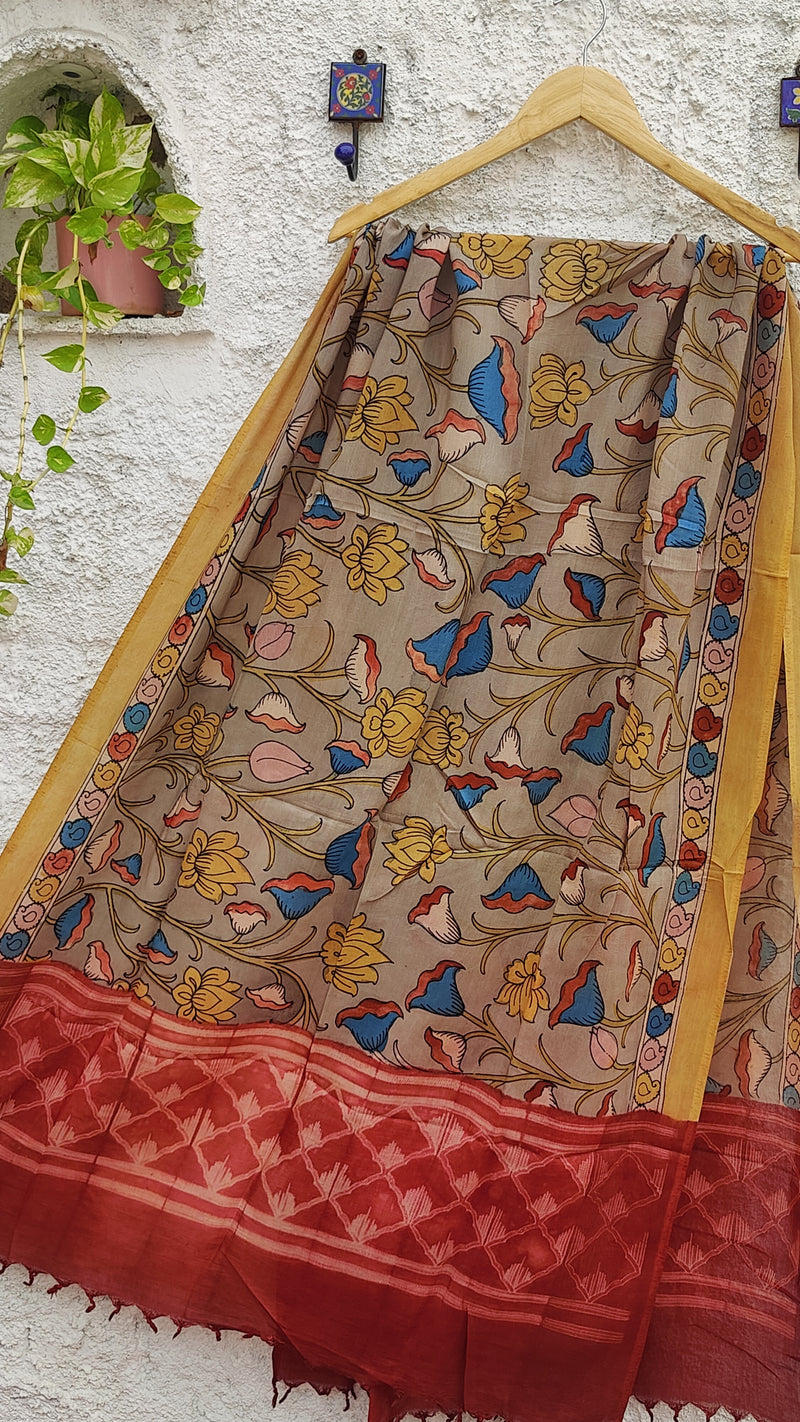 RUST WITH MUSTARD CHENNURI SILK KALAMKARI WITH SHIBORI DUPATTA