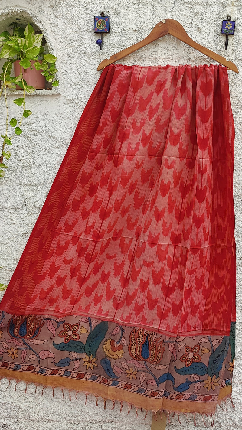 RUST WITH TEAL CHENNURI SILK KALAMKARI WITH SHIBORI DUPATTA