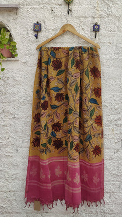 PINK WITH YELLOW CHENNURI SILK KALAMKARI WITH SHIBORI DUPATTA