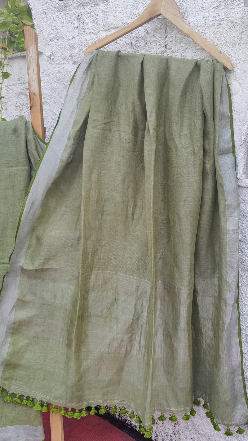 PARAKEET GREEN LINEN SAREE WITH BLOUSE