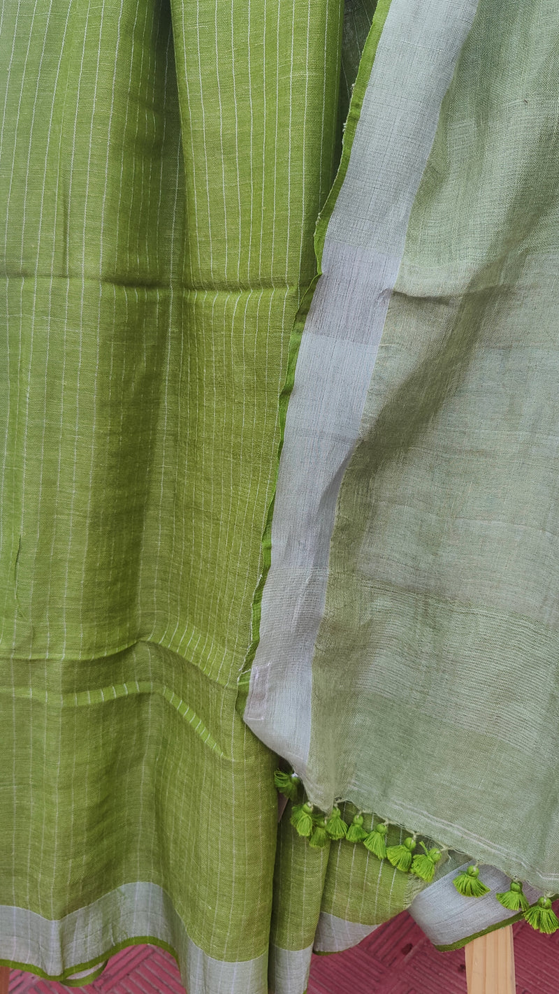 PARAKEET GREEN LINEN SAREE WITH BLOUSE