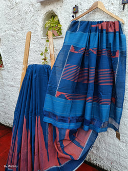 COBALT BLUE IKKAT COTTON SAREE WITH BLOUSE