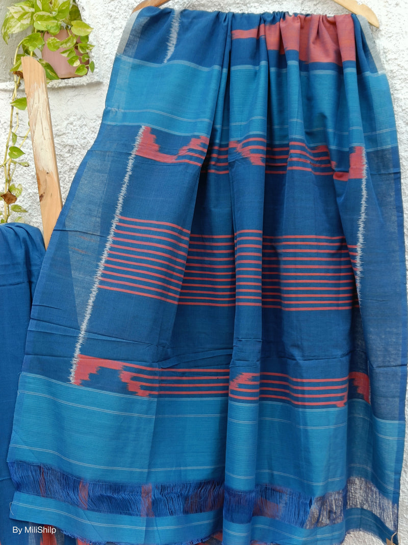 COBALT BLUE IKKAT COTTON SAREE WITH BLOUSE