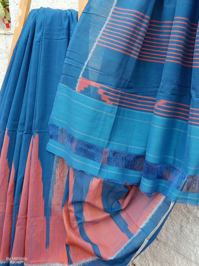 COBALT BLUE IKKAT COTTON SAREE WITH BLOUSE