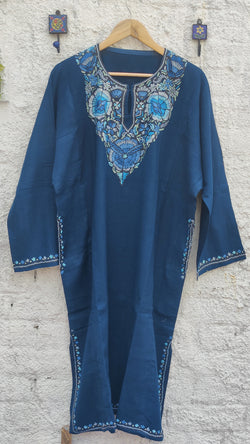 PRUSSIAN BLUE FIRAN WITH HAND EMBROIDERY