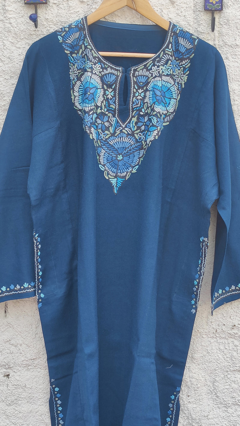 PRUSSIAN BLUE FIRAN WITH HAND EMBROIDERY