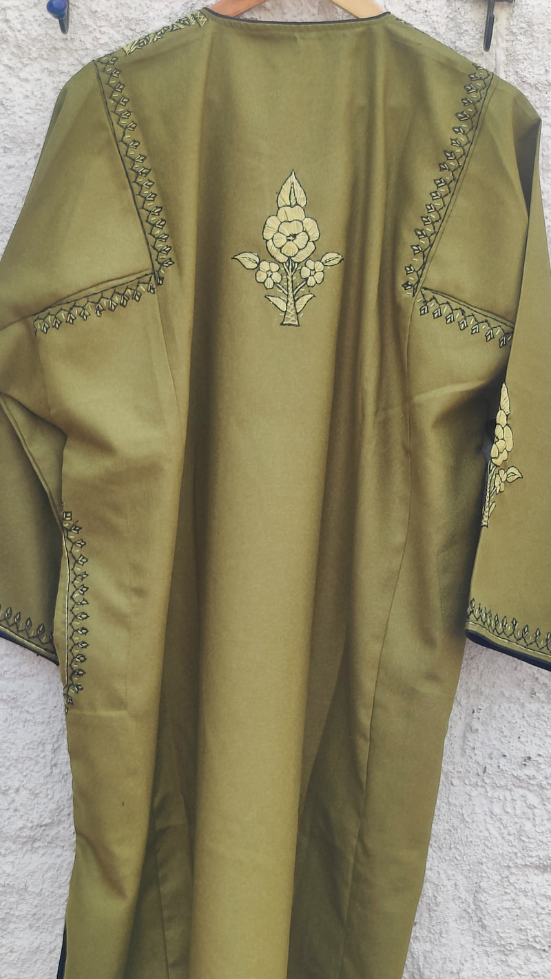 OLIVE GREEN FIRAN WITH HAND EMBROIDERY