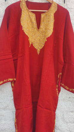 APPLE RED FIRAN WITH KASHMIRI HAND EMBROIDERY