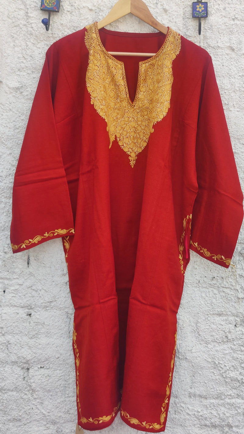 APPLE RED FIRAN WITH KASHMIRI HAND EMBROIDERY