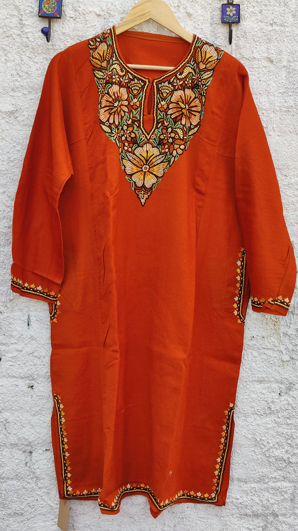 RUST BROWN FIRAN WITH HAND EMBROIDERY