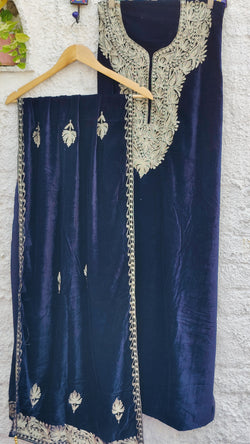 DARK BLUE VELVET KURTA WITH TILLA WORK & SHAWL