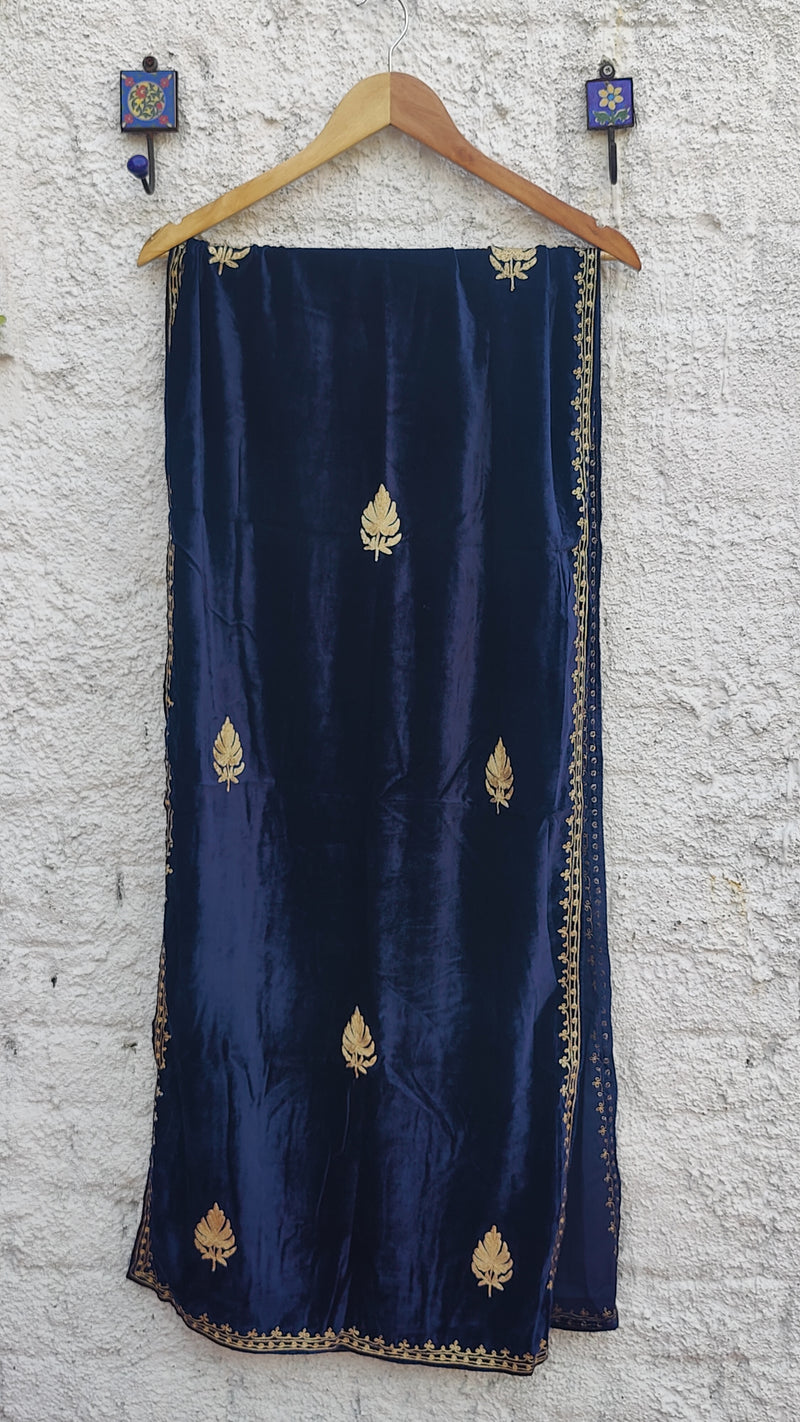 DEEP NAVY BLUE VELVET KURTA WITH TILLA WORK & SHAWL