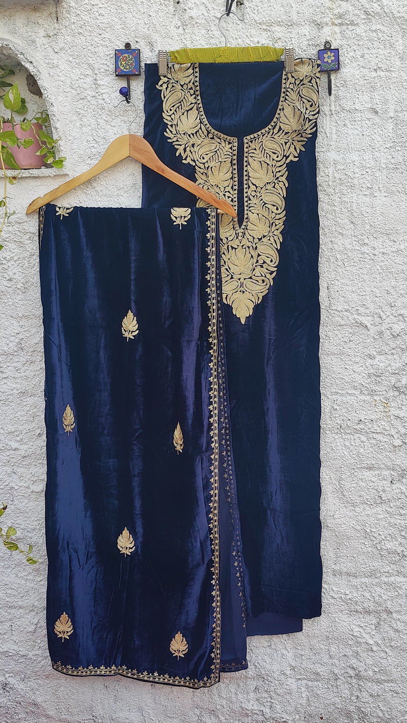 DEEP NAVY BLUE VELVET KURTA WITH TILLA WORK & SHAWL