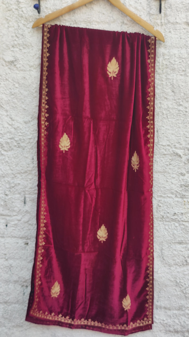 DARK MAROON VELVET KURTA WITH TILLA WORK & SHAWL