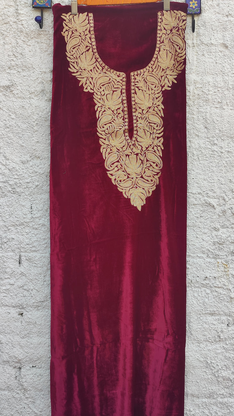 DARK MAROON VELVET KURTA WITH TILLA WORK & SHAWL