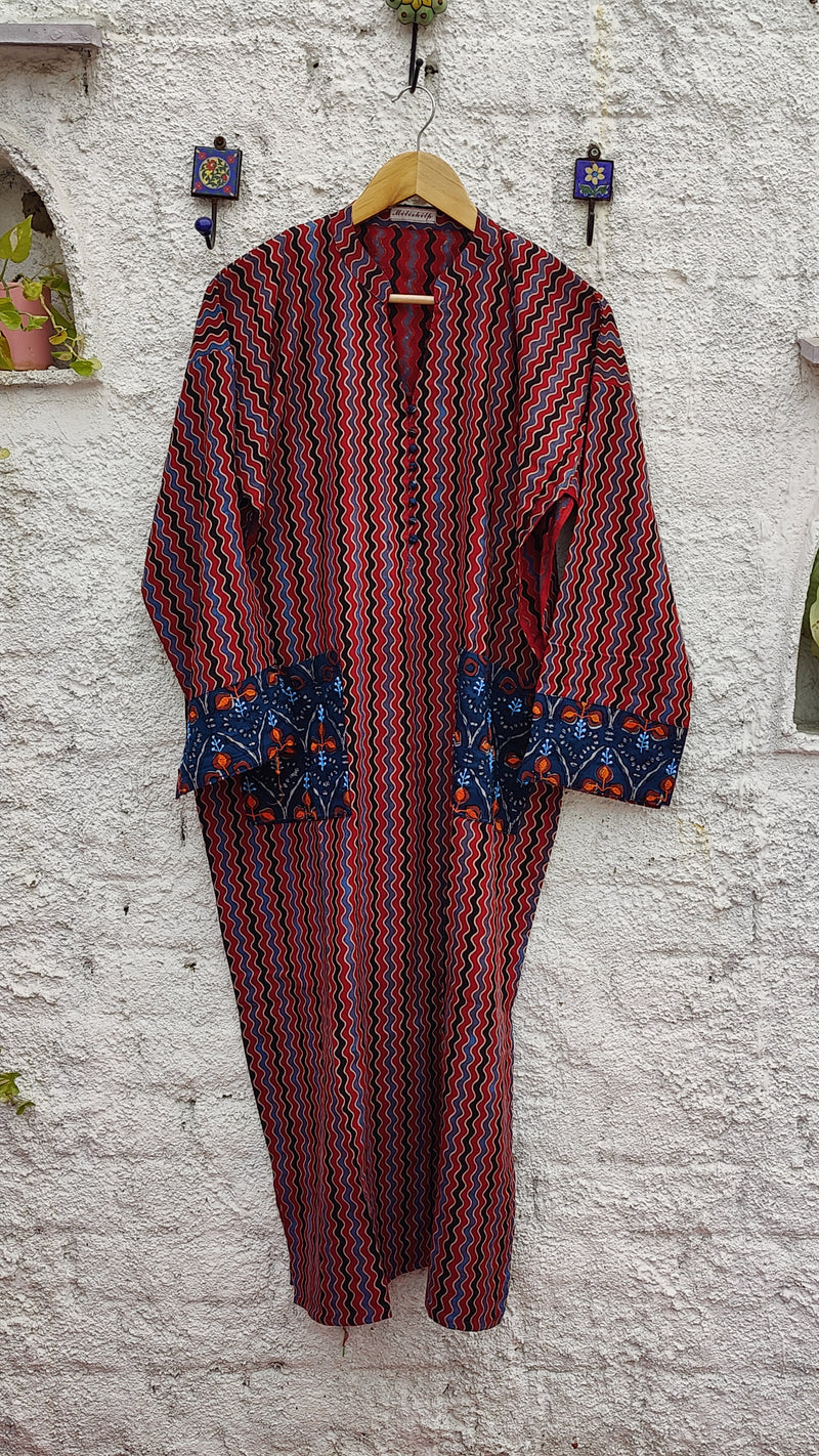 RUST AZRAK COTTON KURTA - POCKET PATTERN