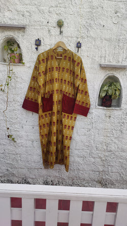 MUSTARD AZRAK COTTON KURTA - POCKET PATTERN