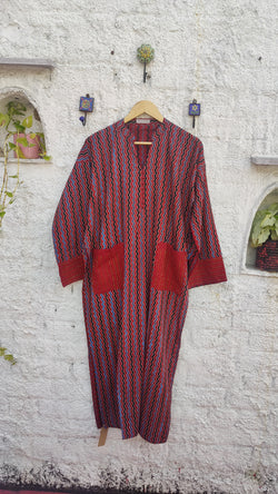 RUST ZIGZAG  AZRAK COTTON KURTA - POCKET PATTERN