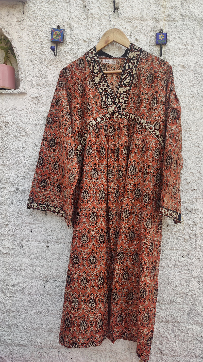 BROWN BEIGE COTTON KALAMKARI WITH CHIKANKARI KURTA