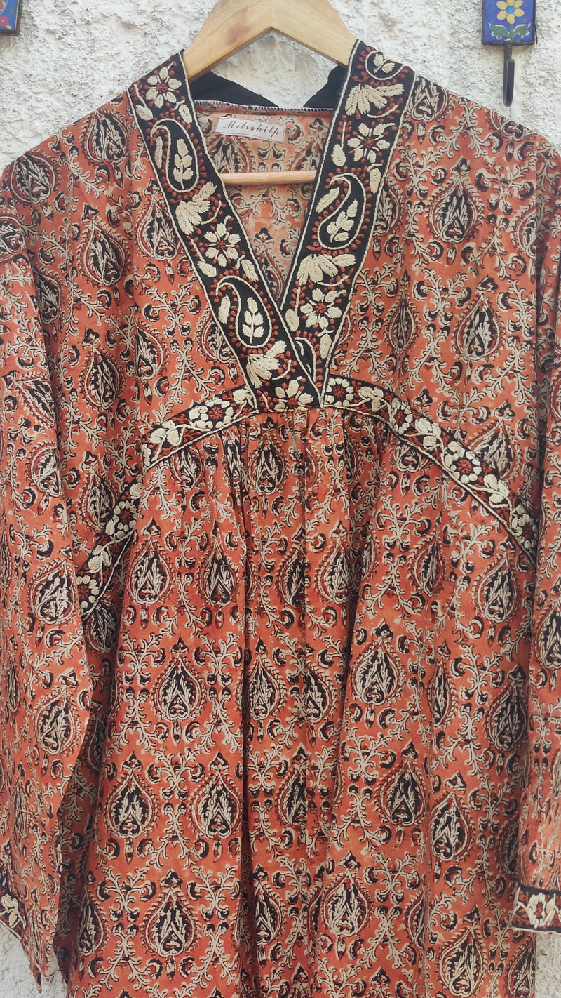 BROWN BEIGE COTTON KALAMKARI WITH CHIKANKARI KURTA