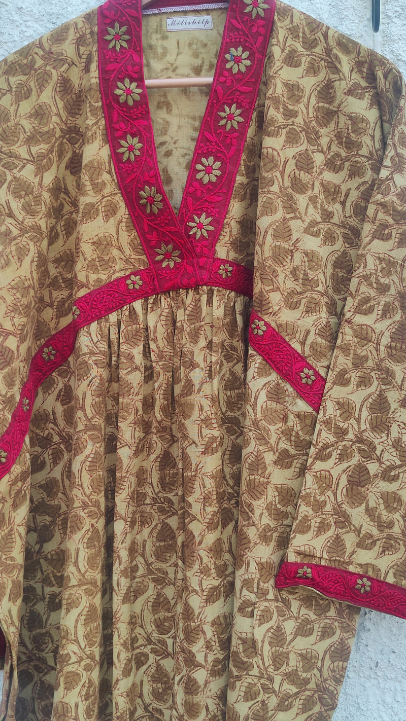 BEIGE BROWN COTTON KALAMKARI WITH CHIKANKARI KURTA