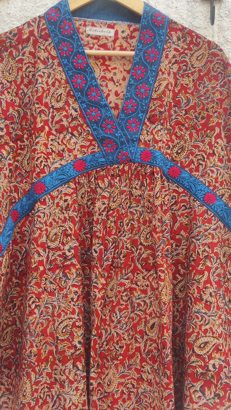 MAROON BEIGE COTTON KALAMKARI WITH CHIKANKARI KURTA