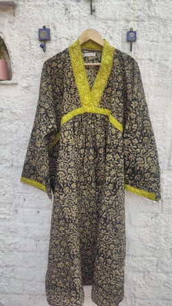 BLACK & BEIGE COTTON KALAMKARI WITH CHIKANKARI KURTA