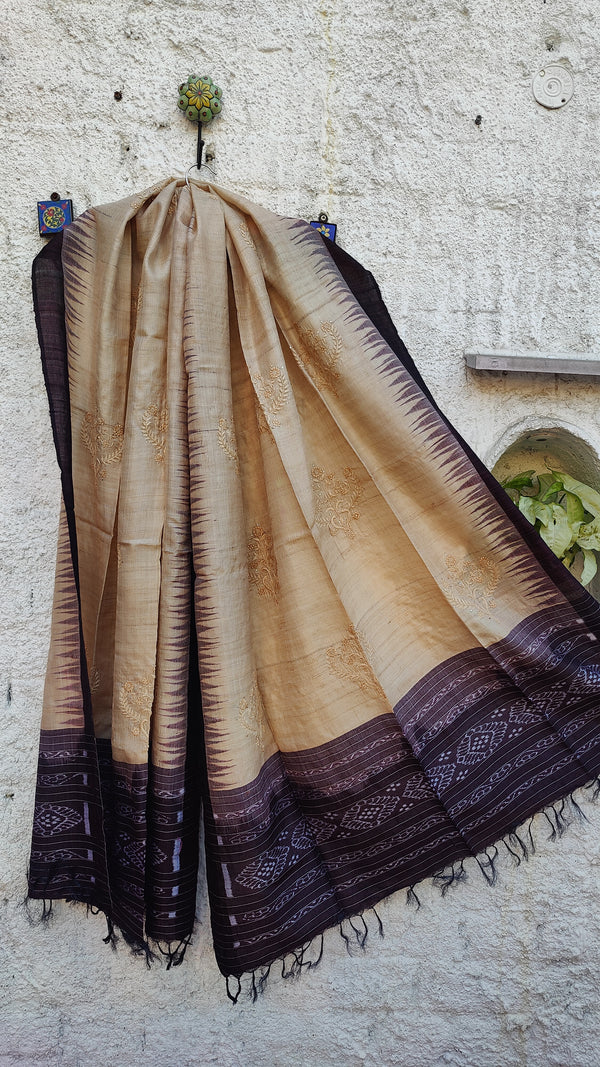 COKE IKKAT WEAVE TUSSAR DUPATTA WITH CHIKANKARI & MUKAISH