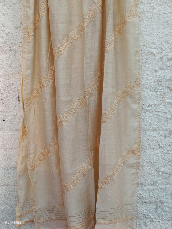 NATURAL GITCCHA TUSSAR DUPATTA WITH CHIKANKARI